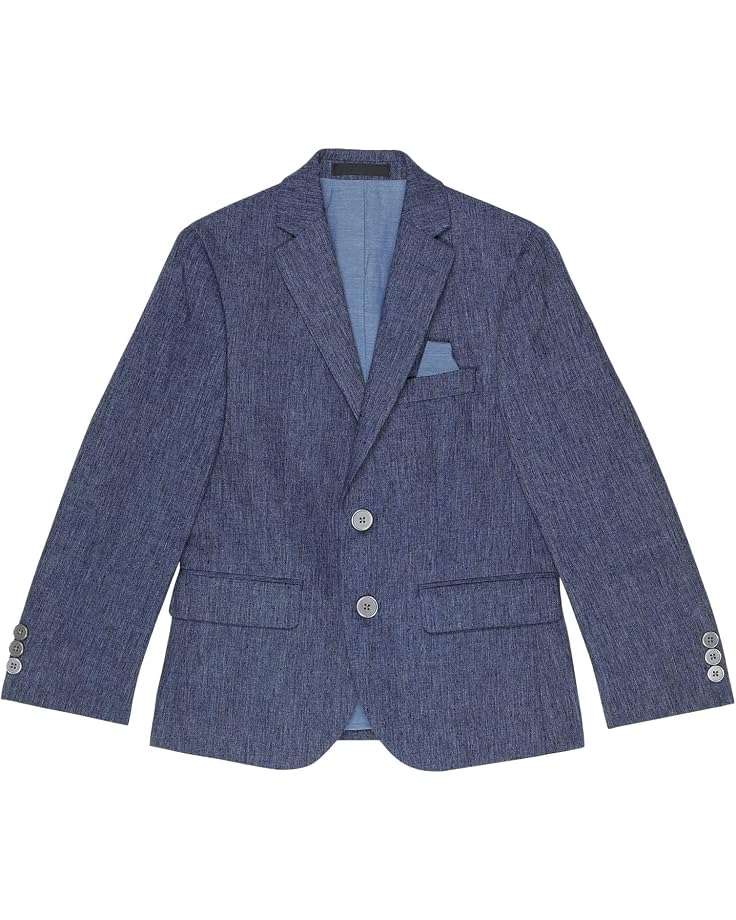 LAUREN Ralph Lauren Kids Navy And Blue Windowpane Linen Sport Coat (Big Kids)