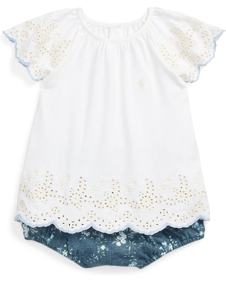  Polo Ralph Lauren Kids Eyelet Cotton Jersey Top & Bloomer Set (Infant)