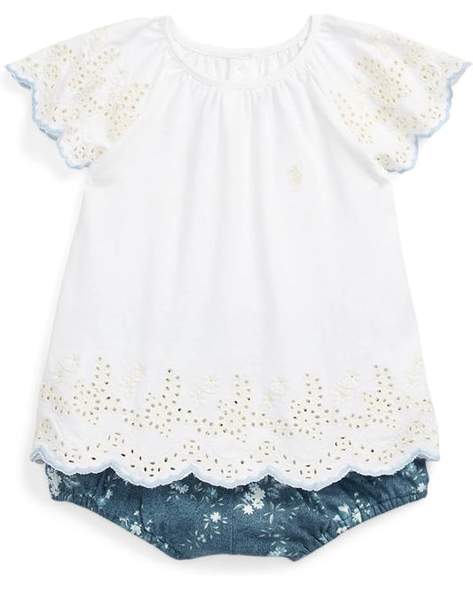  Polo Ralph Lauren Kids Eyelet Cotton Jersey Top & Bloomer Set (Infant)