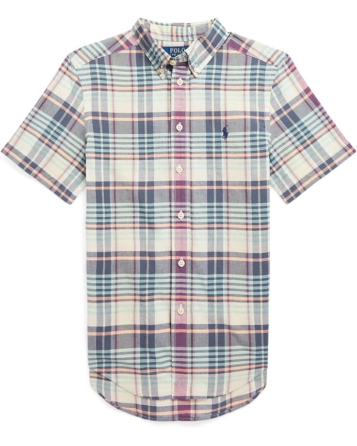  Polo Ralph Lauren Kids Indigo Cotton Madras Short Sleeve Shirt (Big Kids)