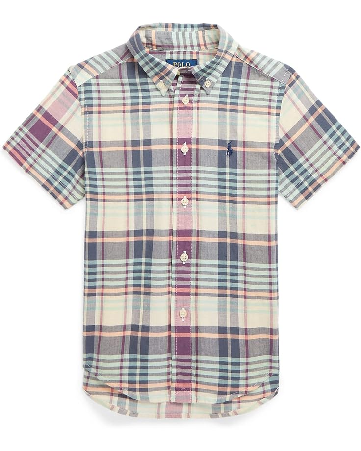  Polo Ralph Lauren Kids Indigo Cotton Madras Short Sleeve Shirt (Little Kids)
