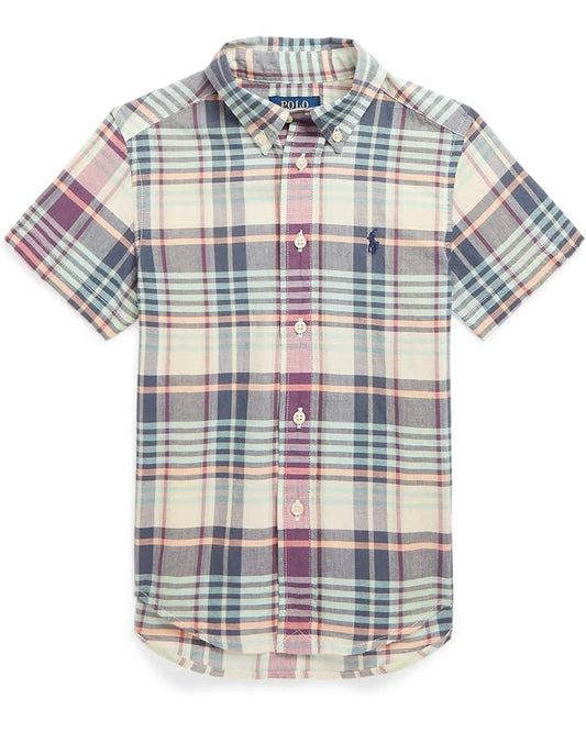  Polo Ralph Lauren Kids Indigo Cotton Madras Short Sleeve Shirt (Toddler)