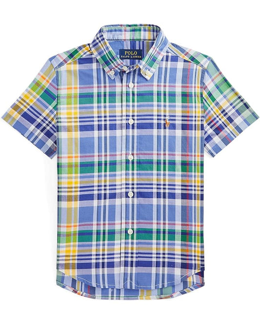  Polo Ralph Lauren Kids Plaid Cotton Poplin Short Sleeve Shirt (Toddler)