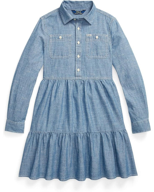  Polo Ralph Lauren Kids Tiered Chambray Shirtdress (Big Kids)