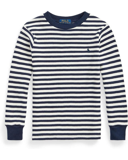  Polo Ralph Lauren Kids Striped Waffle Cotton Long Sleeve Tee (Little Kids)