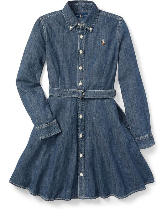  Polo Ralph Lauren Kids Belted Cotton Denim Shirtdress (Big Kids)