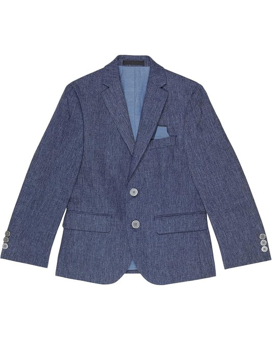  LAUREN Ralph Lauren Kids Navy And Blue Windowpane Linen Sport Coat (Big Kids)
