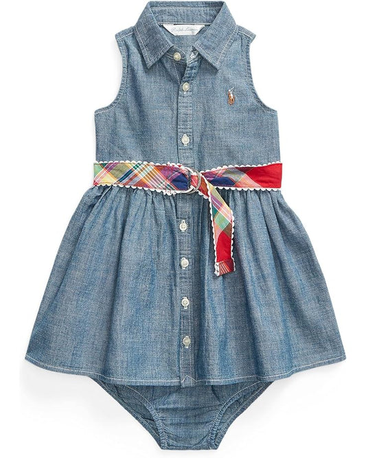  Polo Ralph Lauren Kids Belted Chambray Shirtdress & Bloomer (Infant)