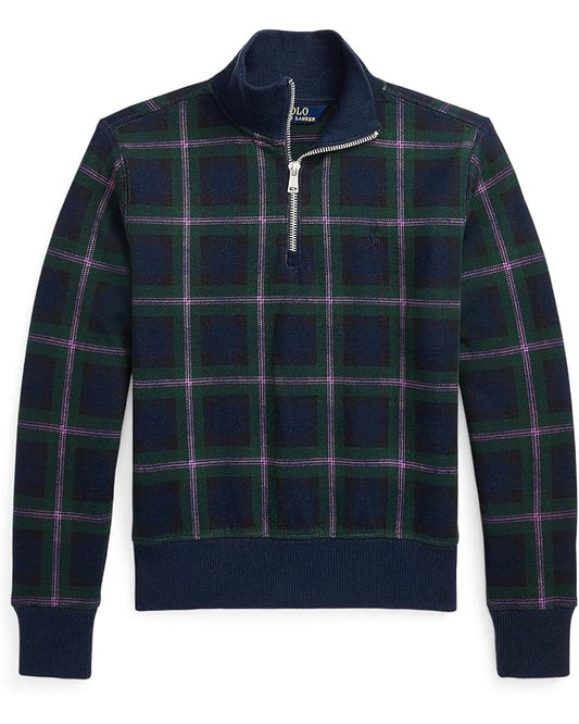  Polo Ralph Lauren Kids Plaid Double-Knit 1/4 Zip Pullover (Big Kids)